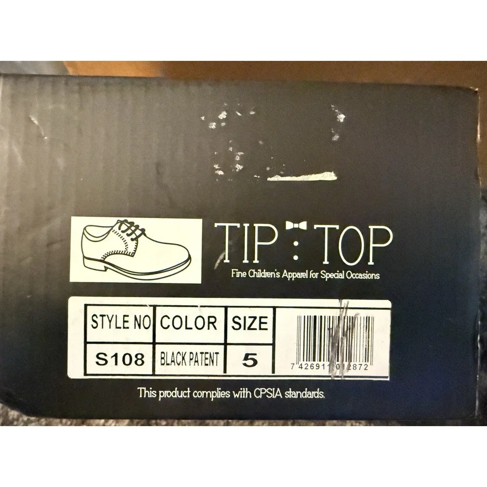 Tip Top Boys Classic Oxfords Dress Shoes Size 5 Black Patent Formal Wedding